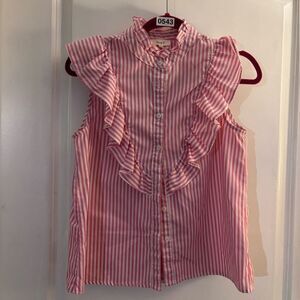 Love J Pink Striped Ruffle Blouse Sz M